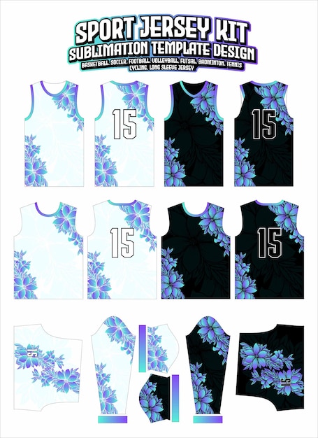 Plik wektorowy exotic flowers sport jersey design sportswear layout template