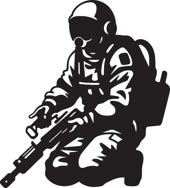Explosivedefender Czarny Wektor żołnierz Logo Warriorfury Rocket Soldier Czarna Ikona