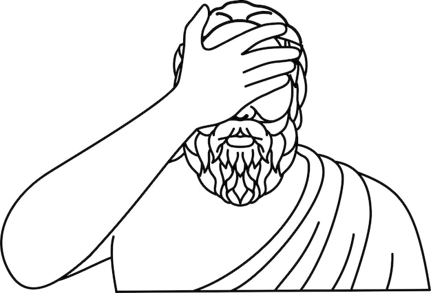 Facepalm Z Greckim Filozofem Sokratesem Umieszczającym Rękę Na Twarzy Mono Line Art