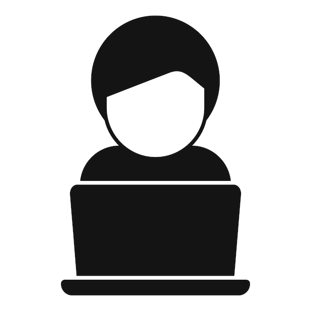 Facet czytający ikonę laptopa prosty wektor Studiowanie mediów online