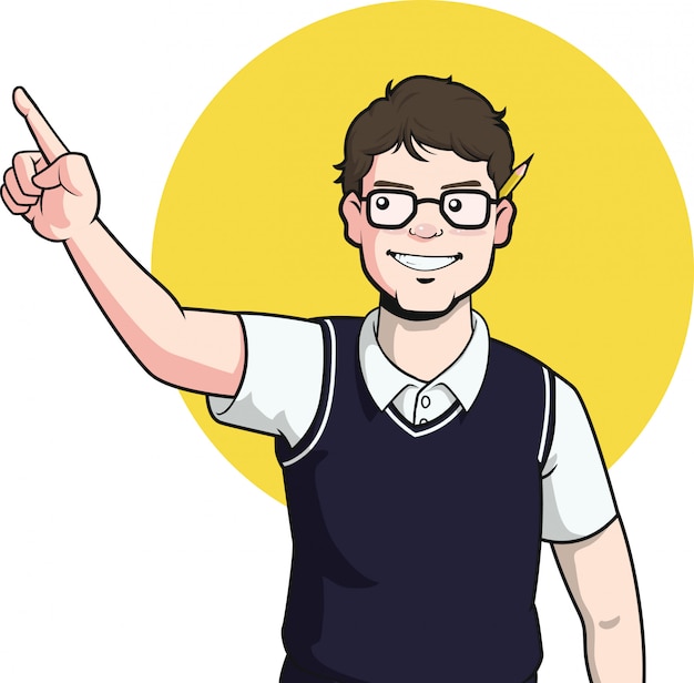 Facet pisarz nerd wskazujący