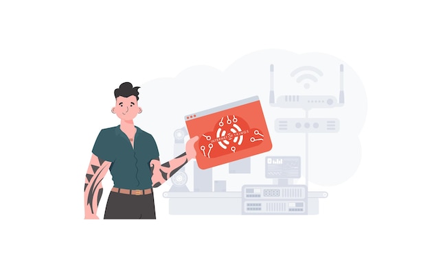 Facet trzyma ikonę internet rzeczy w jego ręce Internet koncepcji rzeczy Dobre dla stron internetowych i prezentacji Ilustracja wektora