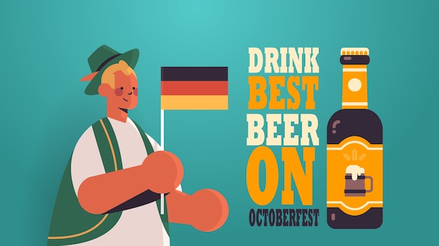 Facet Trzyma Niemcy Flaga Festiwalu Piwa Oktoberfest