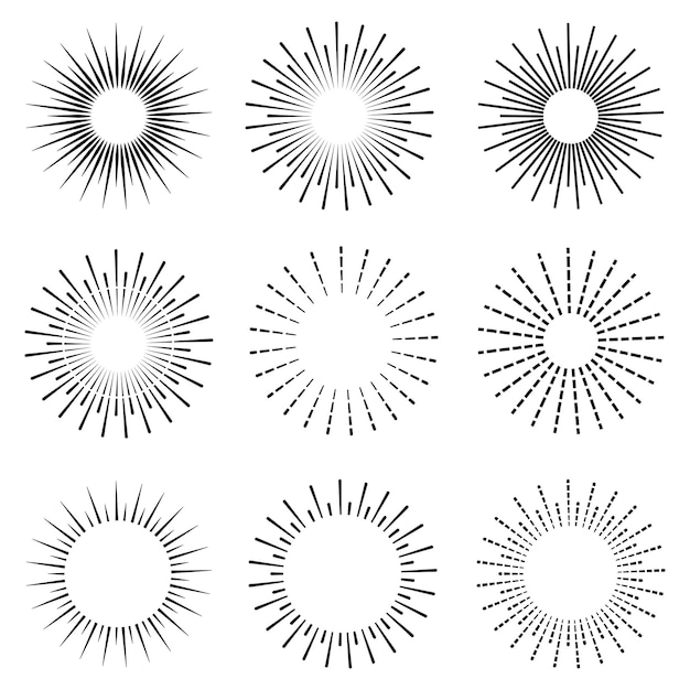 Fajerwerki Ustawione W Stylu Linii. Duża Kolekcja Sunburst Najlepszej Jakości.