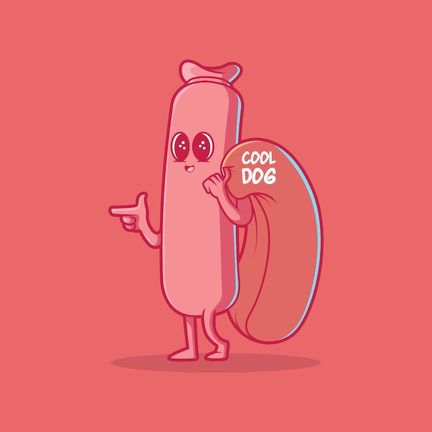 Fajna Ilustracja Wektorowa Postaci Hot Dog Jedzenie Zabawny Styl Projektowania Koncepcji