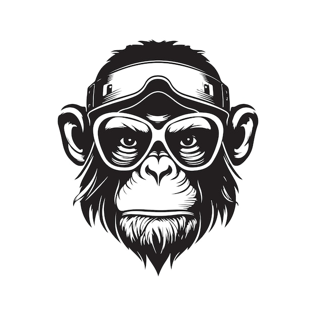 Fajna małpa vintage logo koncepcja sztuki czarno-biały kolor ręcznie rysowane ilustracja