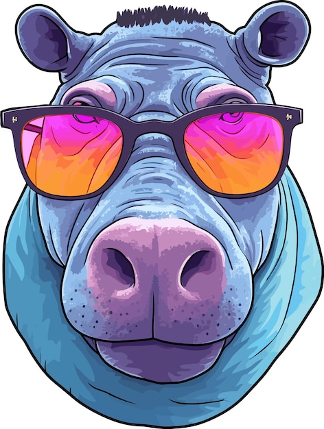 Plik wektorowy fajna naklejka hippopotamus nosi okulary przeciwsłoneczne