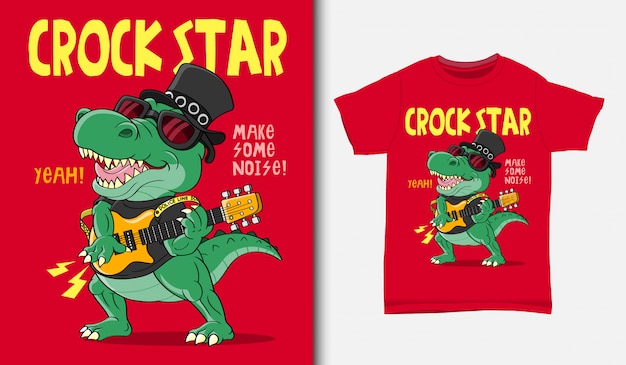 Fajne Ilustracja Gwiazda Rocka Krokodyla Z T-shirt, Ręcznie Rysowane