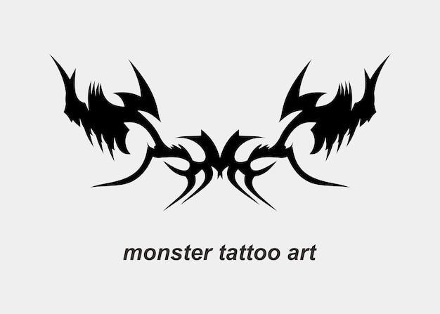Fajny projekt czarnego tatuażu z rogu potwora