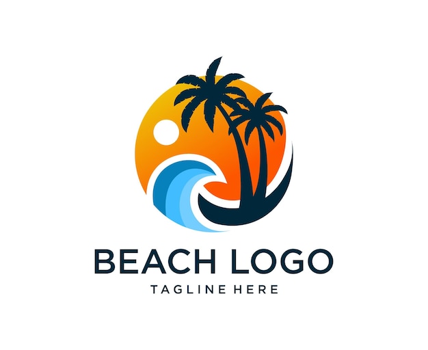 Fala Na Plaży Projektowanie Logo Zachód Słońca Inspiracje Do Projektowania Wektorów