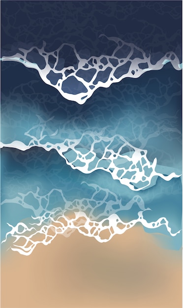 Plik wektorowy fala oceaniczna, piasek i rozgwiazdy. powierzchnia wody. otwarcie sezonu letniego. relaks na plaży. ilustracja