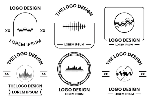 Fale Dźwiękowe Lub Logo Muzyki W Stylu Sztuki Płaskiej Linii Izolowane Na Tle