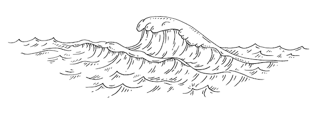 Plik wektorowy fale morskie vintage wektor grawerowanie ilustracja czarny izolowany na białym