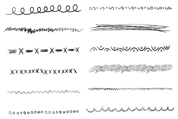 Faliste Linie Poziome Doodle Linia Ręcznie Rysowane Pociągnięcia Pędzlem Bazgroły Artystyczne Pędzle Pióra Vector