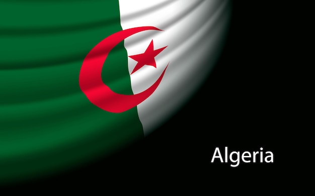 Falowa flaga Algierii na ciemnym tle
