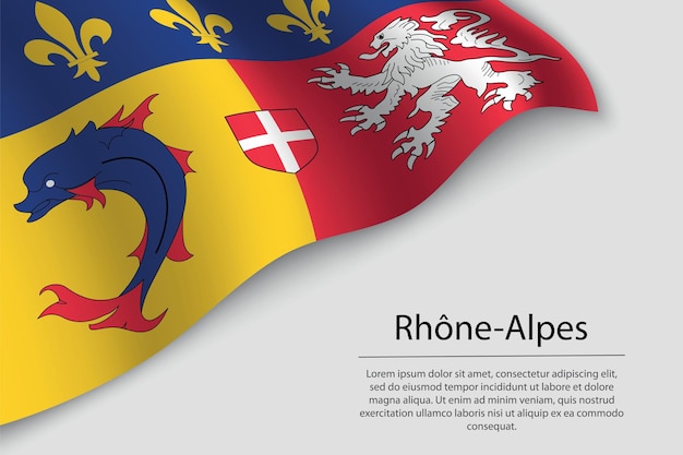 Falowa Flaga Rhonealpes To Region Francji Szablon Transparentu Lub Wektora Wstążki