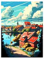 Plik wektorowy falun szwecja vintage travel poster souvenir postcard portret malarstwo ilustracja wpa
