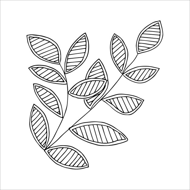 Fantasy kapryśna gałązka z liśćmi ręcznie rysowane doodle element kolorowanka dla dzieci i dorosłych