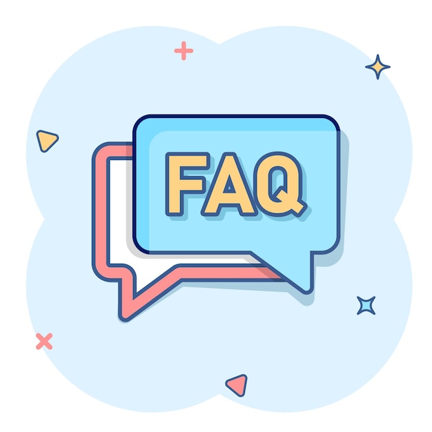 Faq ikona bańki mowy w stylu komiksowym Pytanie wektor ilustracja kreskówka na białym tle izolowane Komunikacja efekt powitalny znak koncepcja biznesowa