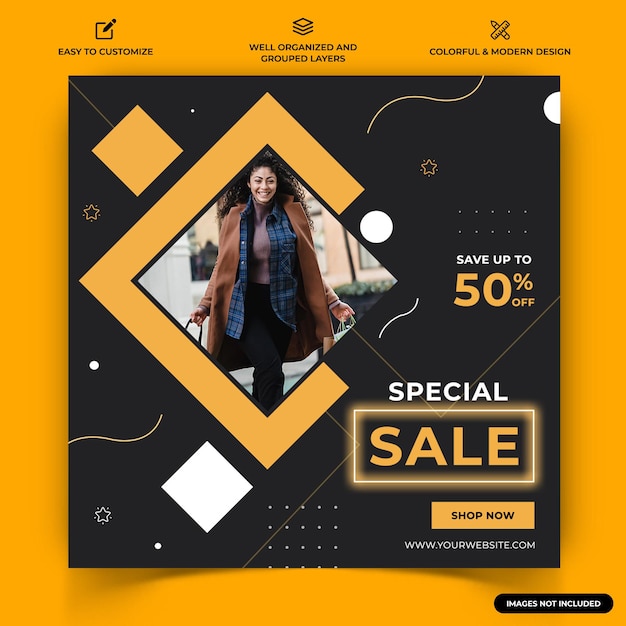 Fashion Sale Instagram Post Web Banner Template Vector Premium Wektor