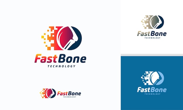 Fast Bone Logo Projektuje Wektor Koncepcyjny, Symbol Logo Pixel Bone, Ikona Logo Knee Tech