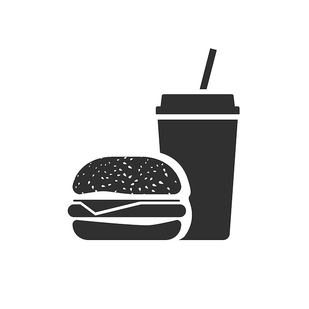 Fast Food Czarna Ikona Sylwetka Lub Fastfood Burger I Napój Gazowany Napój Bezalkoholowy Graficzny Piktogram