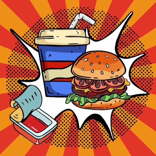 Fast Food Frytki Burger Piją Colę I Wysokiej Jakości Ilustracja