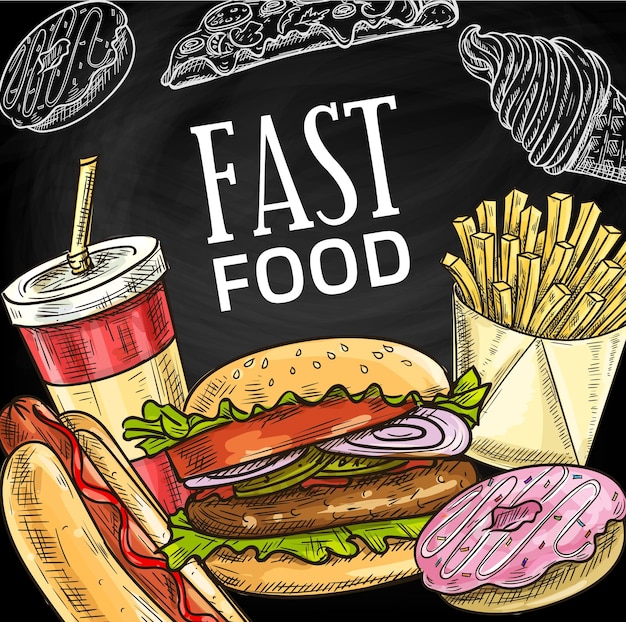 Plik wektorowy fast food hamburgery kanapki i słodycze plakat