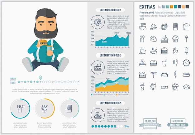 Fast Foody Płaska Konstrukcja Infographic Szablon I Ikony Zestaw