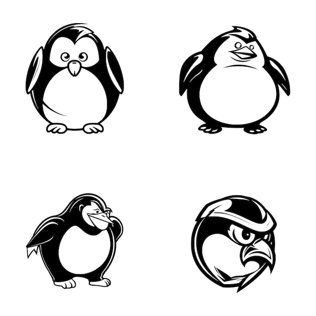 Fat Penguin Kreskówka Karykatura Proste Sportowe Logo Graficzne Czarne Na Białym Tle