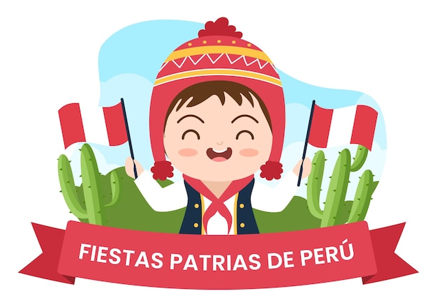 Felices Fiestas Patrias Lub Peruwiański Dzień Niepodległości Ilustracja Kreskówka