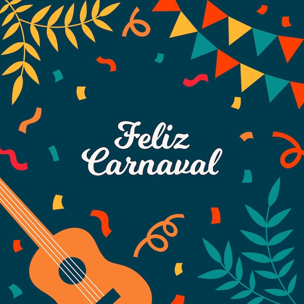 Feliz carnaval Post redes sociales Guitarra y banderines