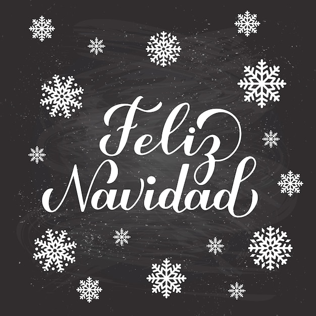 Feliz Navidad Kaligrafia Strony Napis Na Tle Tablicy Z Płatkami śniegu Wesołych świąt Typografii Plakat W Języku Hiszpańskim Wektor Szablon Dla Karty Z Pozdrowieniami Baner Ulotki Pocztówka