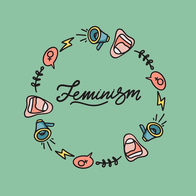 Feminizm Napis Z Wieńcem Na Naklejkę Plakatową