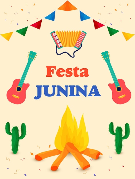 Festa junina festiwal muzyczny uroczystość zaproszenie kartka powitalna plakat baner i ulotka projekt ilustracja wektorowa