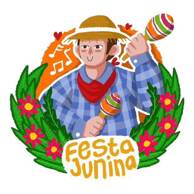 Plik wektorowy festa junina ilustracja kredka w stylu