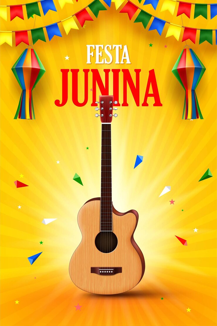Festa junina kreatywny abstrakcyjny szablon z ilustracją gitary