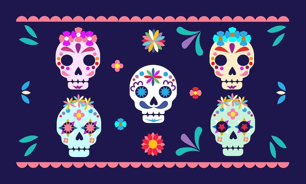 Festiwal Dia De Muertos I Dzień Umarłych Cukrowych Czaszek Wektor I Ilustracja