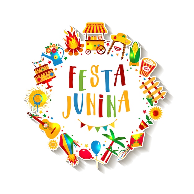 Festiwal Festa Junina W Ameryce łacińskiej. Ikony W Jasnym Kolorze. Dekoracja W Stylu Festiwalu.