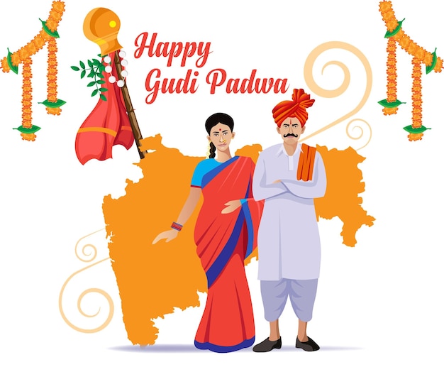 Plik wektorowy festiwal gudi padwa z parą z maharashtra