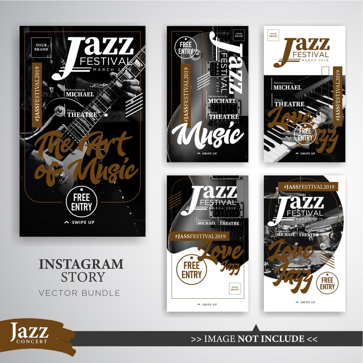 Wektor festiwal jazzowy lub muzyczny historie instagramu szablon transparentu