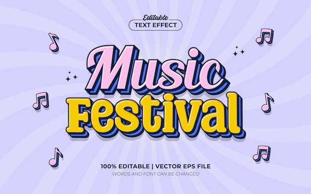 Festiwal muzyczny 3d retro edytowalny styl czcionki z efektem tekstowym