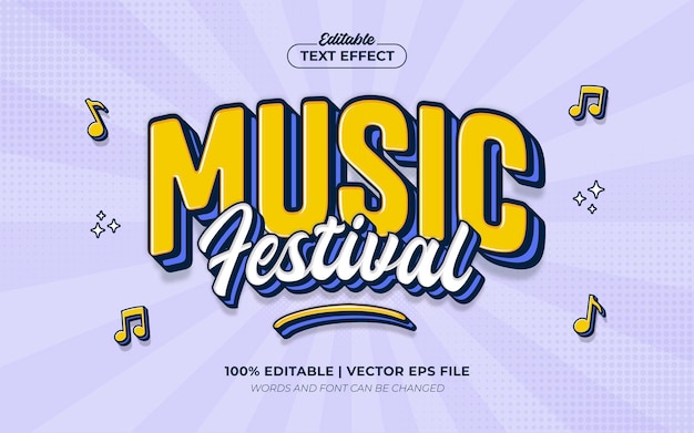 Festiwal muzyczny kreskówka 3d Vintage Editable Text Effect Template Style Premium Vector