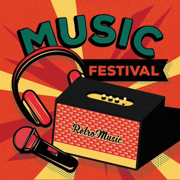 Plik wektorowy festiwal muzyczny z tłem radiowym vintage poster vector illustration