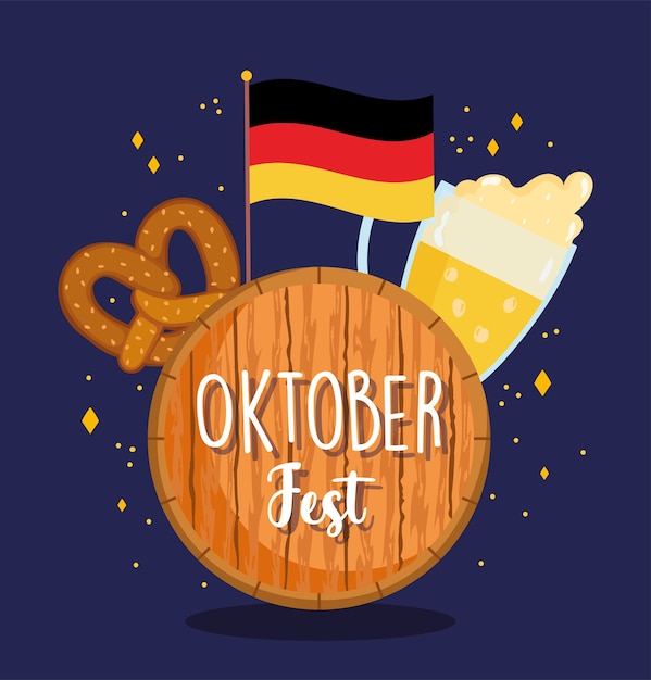 Festiwal Oktoberfest, Niemieckie Piwo Flagowe I Precel, święto Niemieckiej Tradycyjnej Ilustracji