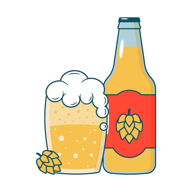Festiwal Piwa Oktoberfest Piwo szklanka piwa i chmielu izolowana na białym tle Projekt dla karty banerowej i plakatu płaska ilustracja