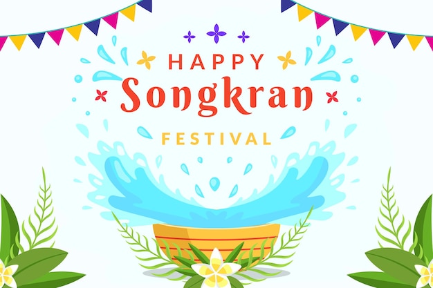 Festiwal Songkran pozioma ilustracja tła transparentu w stylu płaski