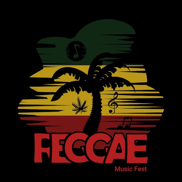 Festiwalowe Tło Muzyczne O Tematyce Reggae Z Kompozycją Nut, Konopiami I Drzewami Kokosowymi