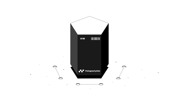 Figura matematyczna z pryzmatem pięciokątnym. Czarno-biały izometryczny 3d ilustracja na białym tle. Projekt wektor.