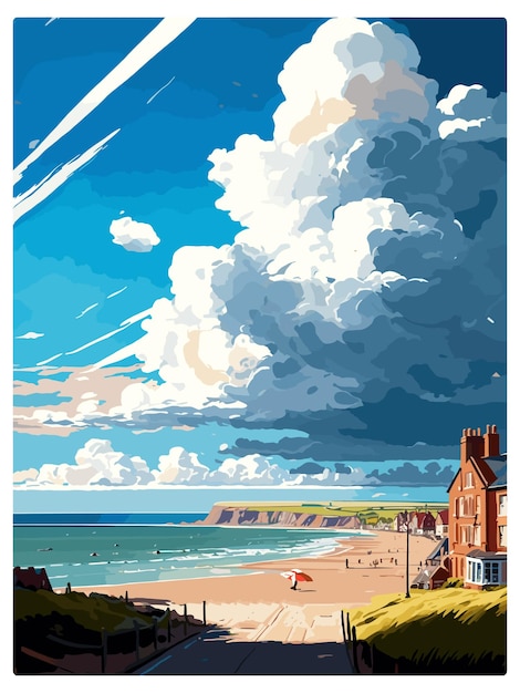 Filey England Yorkshire Vintage Plakat Podróżniczy Pamiątkowa Pocztówka Portret Malarstwo Wpa Ilustracja